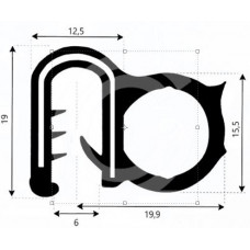 Klemprofiel | EPDM | mosrubber kraal zijkant | zwart | 19 x 12,5 mm | per meter